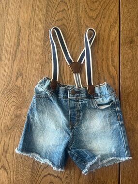 Baby B’gosh Denim Baby/Toddler Shorts with Navy & White Suspenders